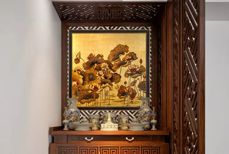 Tranh phòng thờ sen như ý