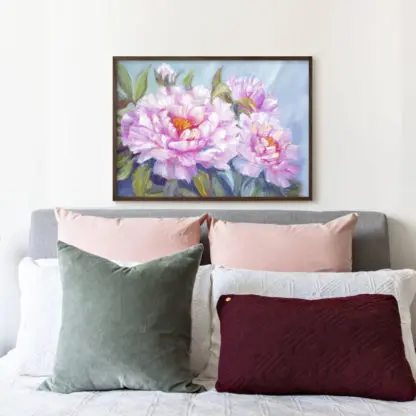 Tranh hoa mẫu đơn canvas khung nâu - PE4 - Hình ảnh 3