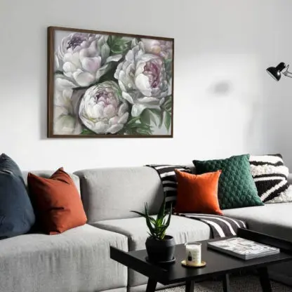 Tranh hoa mẫu đơn canvas khung nâu - PE1 - Hình ảnh 2