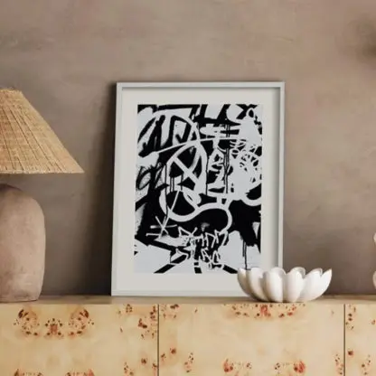 B&W - Tranh treo tường phòng khách trừu tượng trắng đen - Ảnh 2