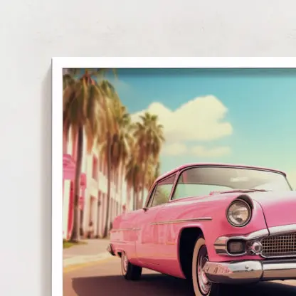 Pink vintage car - Tranh xe pastel khung kính hiện đại - Hình ảnh 2