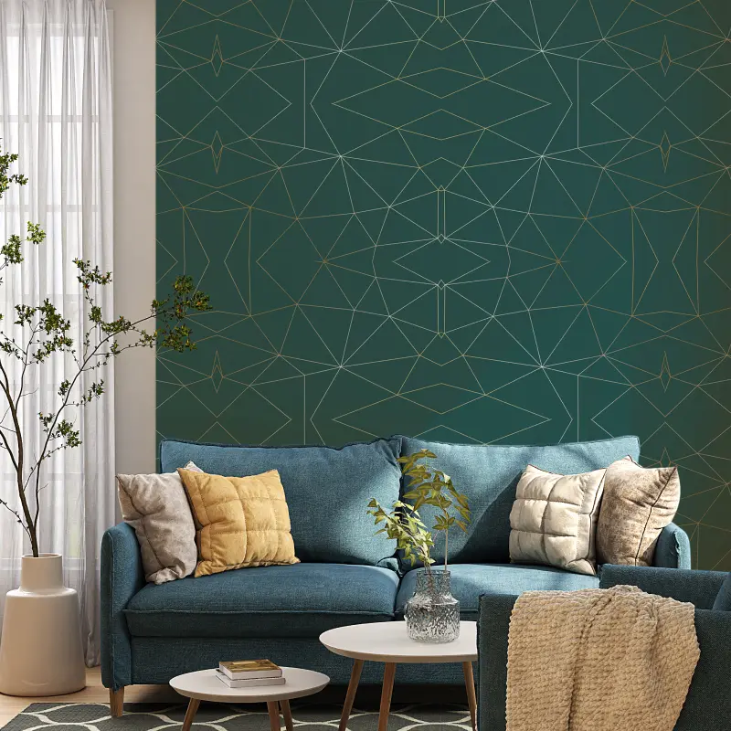 diamond lines giấy dán tường xanh 3