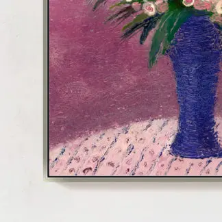 Lọ hoa xanh trên nền hồng - Tranh canvas hoa
