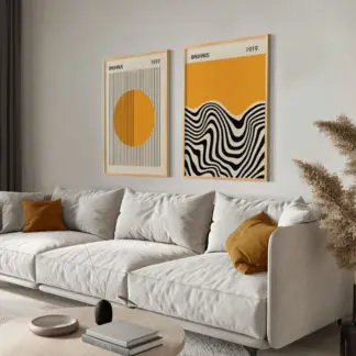 Black Yellow - Bộ 2 Tranh treo tường phòng khách phong cách Boho sắc vàng