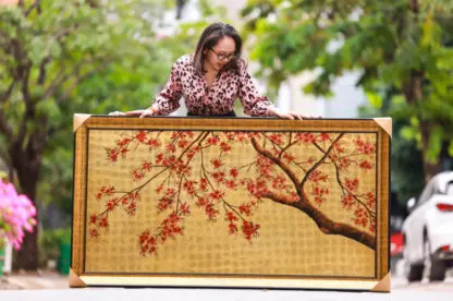 Đào Phú quý - Tranh sơn mài hoa đào quà biếu tết sang trọng - Hình ảnh 6