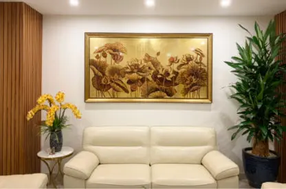 Kim Liên Vạn Phúc Tranh hoa sen phòng khách sơn mài ý nghĩa hạnh phúc và bình an - Hình ảnh 11