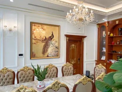 Khổng Tước Cát Tường Tranh sơn mài dát vàng phòng khách sang trọng - Hình ảnh 5