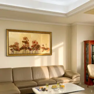 Sen Phú Quý - Tranh trang trí sơn mài dát vàng treo phòng thờ