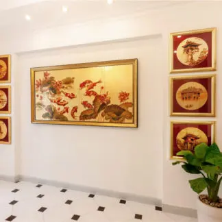 Tranh Hội An Chùa Cầu sơn mài dát vàng quà tặng Việt Nhât ngoại giao ý nghĩa