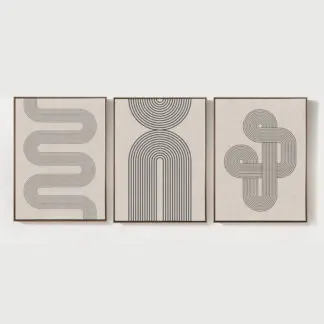 Bộ 3 Tranh treo tường phòng khách canvas trừu tượng đường cong