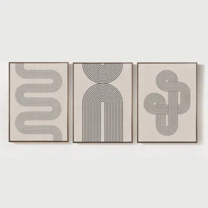 Bộ 3 Tranh treo tường phòng khách canvas trừu tượng đường cong