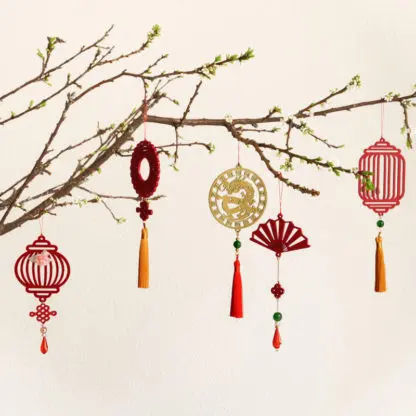 Bộ 3 đồ treo cây mai ngày tết Quạt cát tường đỏ, trang trí cành đào | 3QCTD - Hình ảnh 4