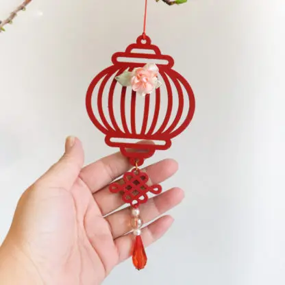 Bộ 3 dây treo cây đào, cây mai, phụ kiện trang trí tết Nguyệt hoa đăng đỏ | 3NHDD - Hình ảnh 2