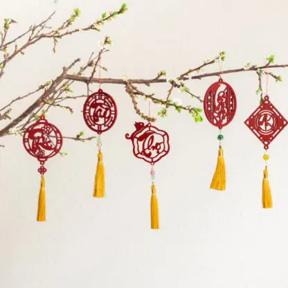 Bộ 3 phụ kiện treo tết chữ Phúc đỏ treo cây mai, cây đào, quà tết công ty - Hình ảnh 4