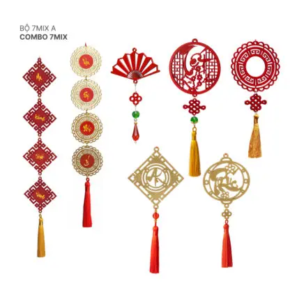 Combo 7 MIX A - Dây treo cây tết, phụ kiện trang trí tết, đồ treo cây mai cây đào, quà tặng tết