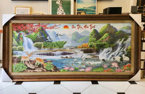 đóng khung tranh đính đá, tranh thêu