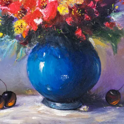 Hoa & Cherry - Tranh hoa tĩnh vật sơn dầu vẽ tay, - Hình ảnh 2