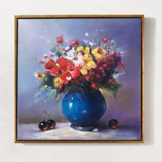 Hoa & Cherry - Tranh hoa tĩnh vật sơn dầu vẽ tay,