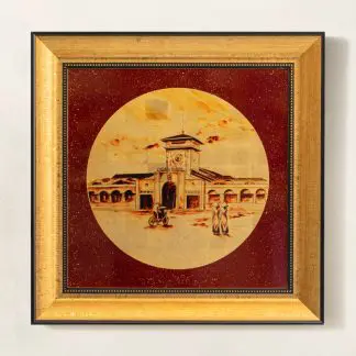 Tranh Chợ Bến Thành sơn mài dát vàng quà tặng sang trọng cho đối tác