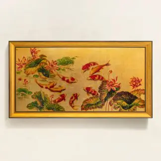 Cửu Ngư Quần Hội - Tranh sơn mài 9 con cá chép liền khối treo tường phòng khách