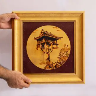 Tranh Chùa Một Cột sơn mài dát vàng quà tặng sang trọng