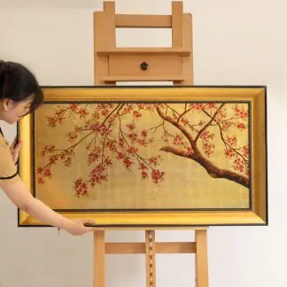 Đào Phú quý - Tranh sơn mài hoa đào quà biếu tết sang trọng