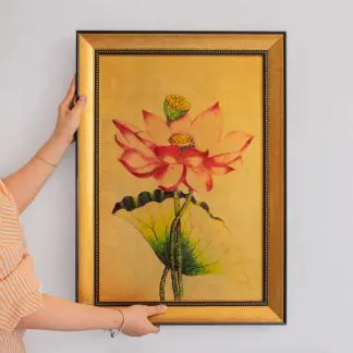 Hồng Liên Hoa - Tranh sơn mài hoa sen dát vàng quà tặng đối tác khách hàng cao cấp