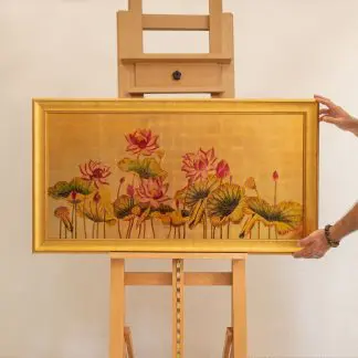 Hồng Liên Phú Quý - Tranh sơn mài hoa sen quà tặng đối tác, mừng thọ ý nghĩa