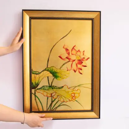 Kim liên hoa - Tranh sen sơn mài dát vàng - Hình ảnh 6