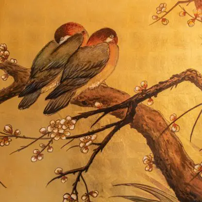 Mai Uyên Ương - Tranh tròn sơn mài dát vàng treo phòng khách phòng ngủ - Hình ảnh 4