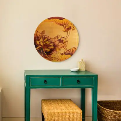 Tranh sen tròn Nhật Liên Hoa - Bình an và hạnh phúc - Sơn mài dát vàng tặng người nước ngoài - Hình ảnh 7