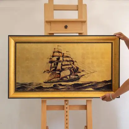 Tranh Thuận buồm sơn mài dát vàng 50x100 tặng tân gia, khai trương ý nghĩa - Hình ảnh 4