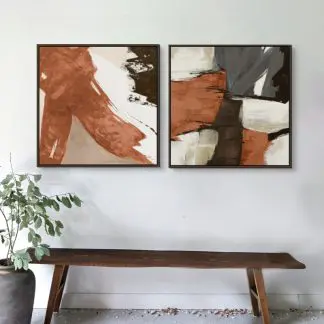 Orange - Bộ 2 Tranh trang trí phòng khách canvas trừu tượng vuông
