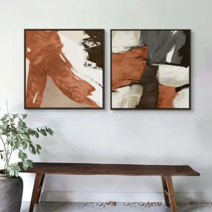 Orange - Bộ 2 Tranh trang trí phòng khách canvas trừu tượng vuông