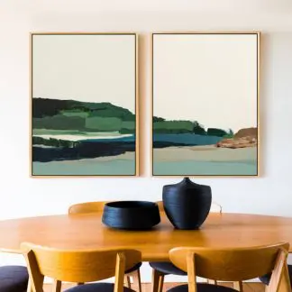 Bộ 2 tranh trừu tượng phong cảnh xanh canvas 1