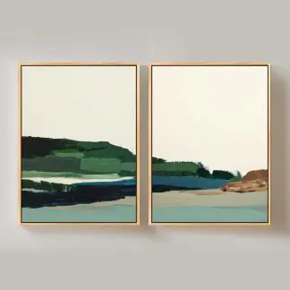 Bộ 2 tranh trừu tượng phong cảnh xanh canvas 1