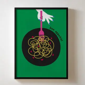 Đĩa Spagetti - Tranh treo phòng ăn, nhà bếp khung kính