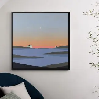 Tranh phong cảnh nhà bên hoàng hôn chiều canvas 1