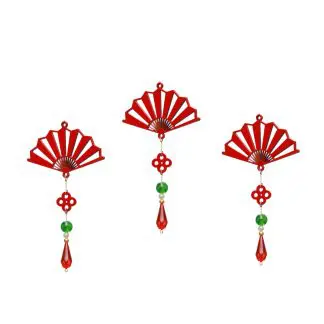 Bộ 3 đồ treo cây mai ngày tết Quạt cát tường đỏ, trang trí cành đào | 3QCTD