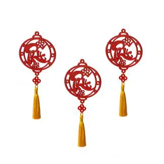 Bộ 3 phụ kiện treo tết chữ Phúc đỏ treo cây mai, cây đào, quà tết công ty