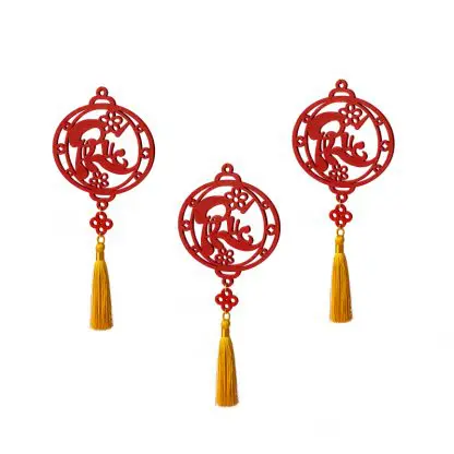 Bộ 3 phụ kiện treo tết chữ Phúc đỏ treo cây mai, cây đào, quà tết công ty