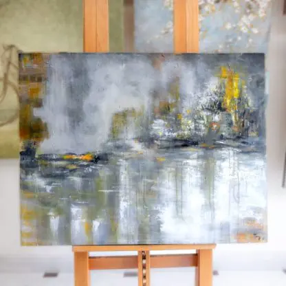 Green abstract  - Tranh sơn dầu trừu tượng hiện đại sắc xanh rêu - 70x90 - Hình ảnh 7