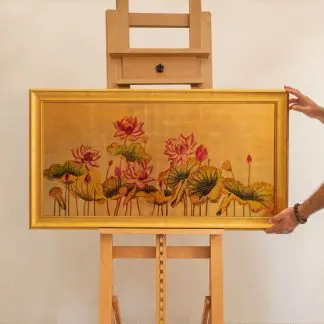 hồng liên phú quý tranh hoa sen sơn mài dát vàng 7