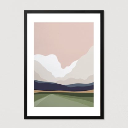 Tranh khung kính treo tường tối giản minimalist Mây Núi