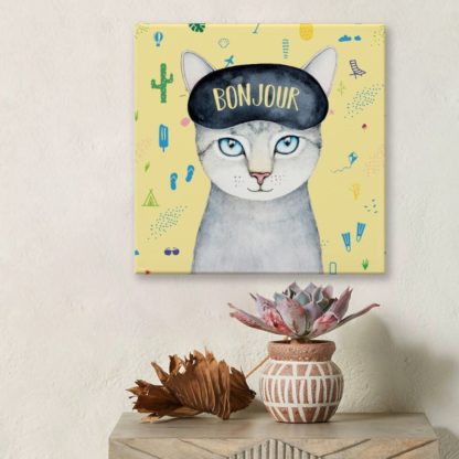 Tranh canvas treo tường Mèo Bonjour