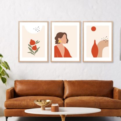 Bộ 3 tranh khung kính treo tường tối giản minimalist Ngày Nắng