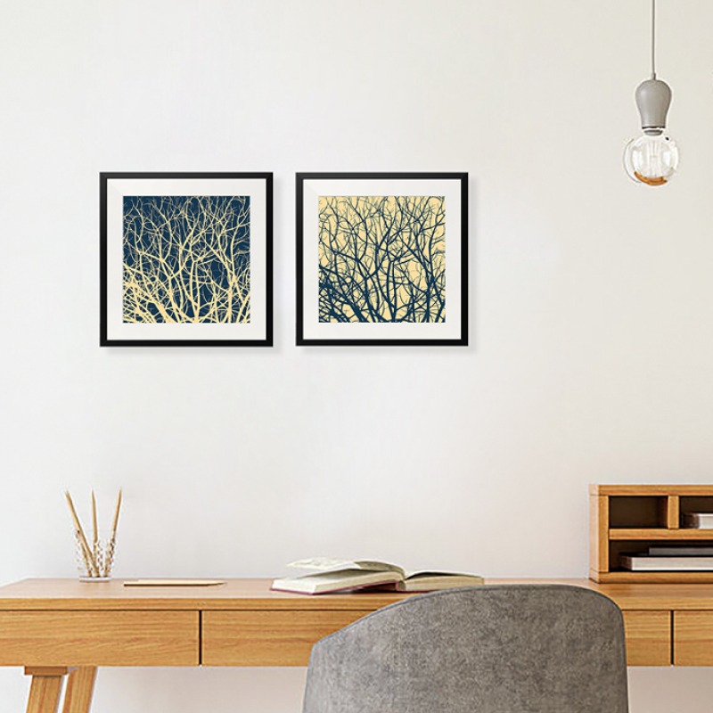 Bộ 2 tranh khung kính treo tường Rừng cây