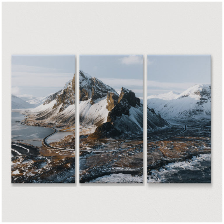 Bộ 3 tranh phong cảnh núi và tuyết Snow Mountain - Tranh canvas 40x80 cm