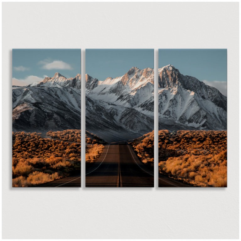 Bộ 3 tranh phong cảnh núi Mountain Road - Tranh canvas 40x80 cm