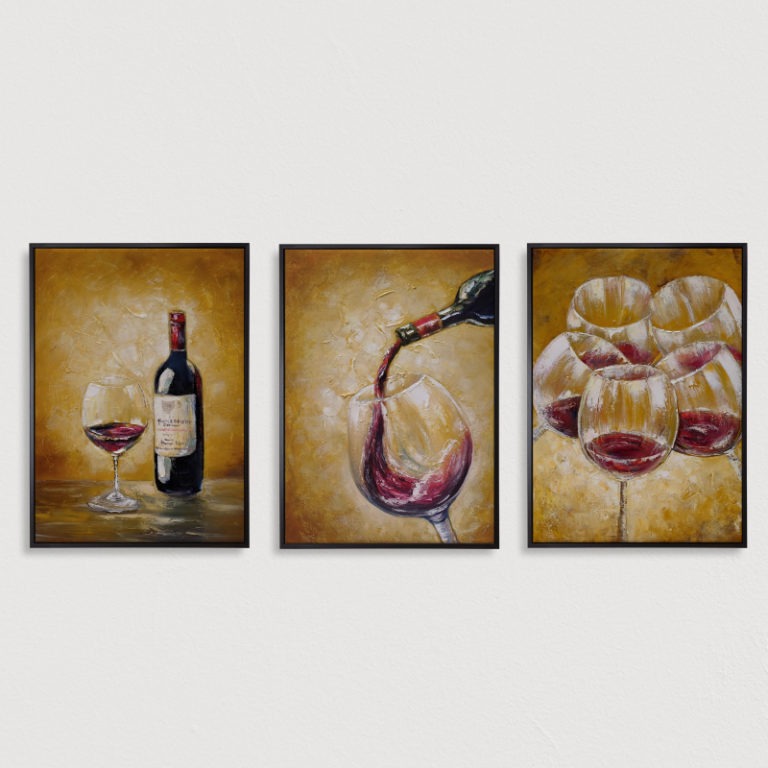 Bộ 3 tranh vẽ sơn dầu Rượu Vang đỏ 50x70